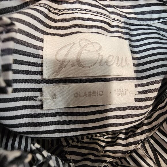 J. Crew Womens 0 Ruffle Classic Fit Washed Cotton Poplin Shirt in Stipe - Picture 11 of 13